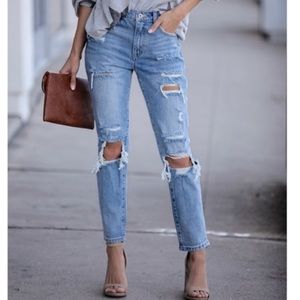 Special A , high rise distressed straight leg jean, size 3 or waist 28